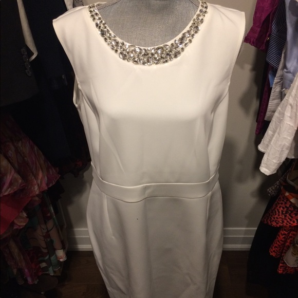 New with Tags White Dress with Crystal Neckline
